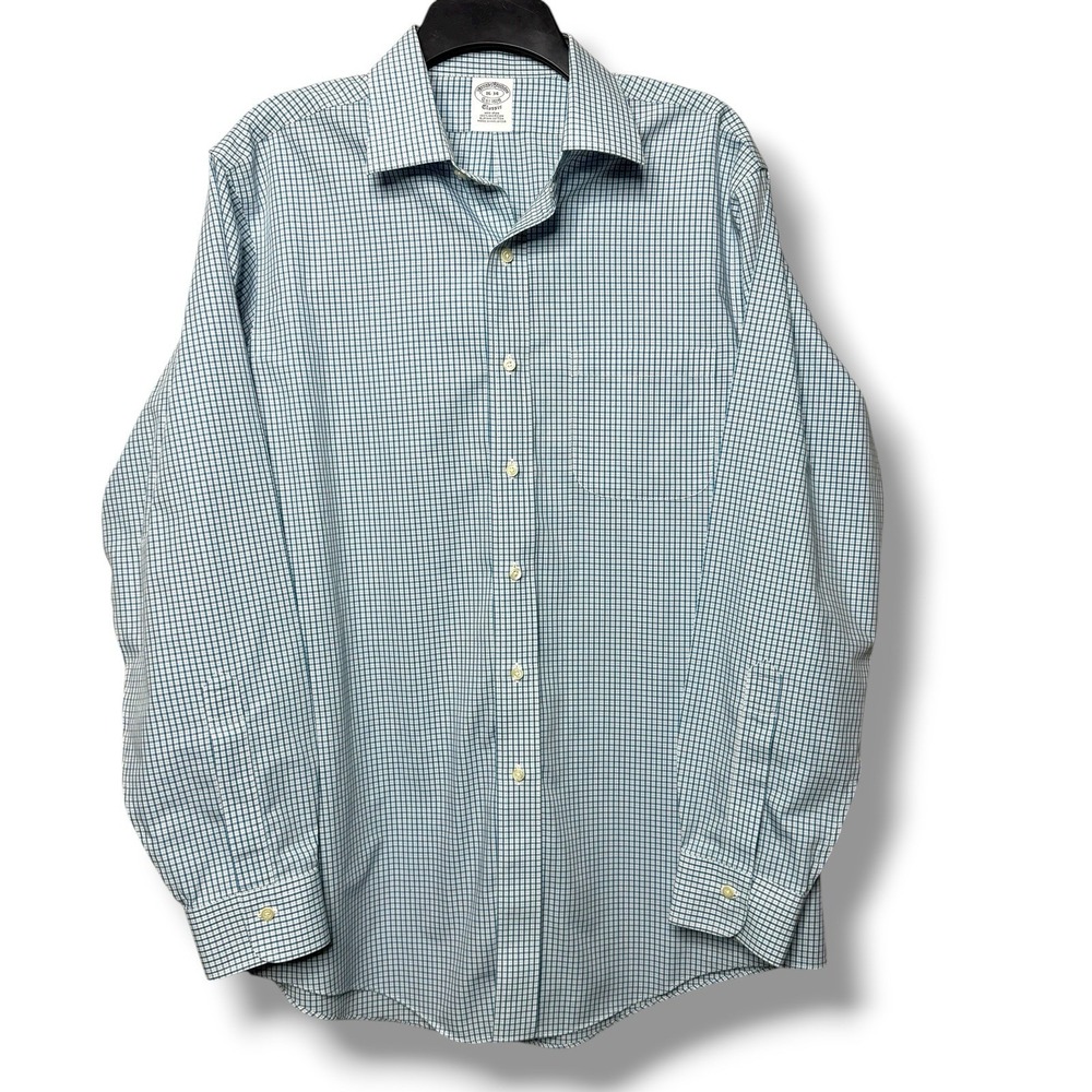 Brooks Brothers Shirt Mens 16/34-35  Blue  Plaid ‎ Non Iron All Cotton